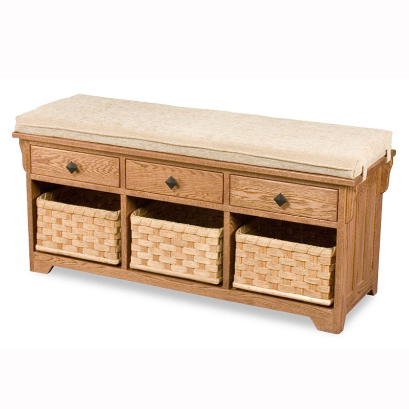 Lattice Weave Drawer Bench Baskets Cushion Home Wood Furniture